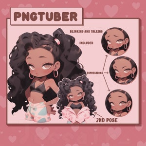 商用利用可能な Pngtuber |バスト/表情、png アニメ モデル、黒人少女、かわいい、すぐに使用可能 | twitch、vtube、ストリーミング、バーチャルアイドル