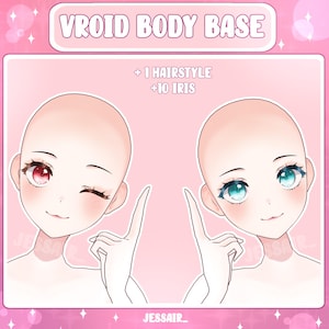 Modello base VRoid | Base Vroid per ragazza anime carina con bocca di gatto | Acconciatura extra e Iris | Modello base Vtuber
