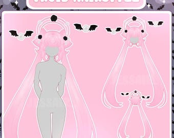 VROID Hairstyle | Goth Cute Pastel | Bat and Roses | Twitch, Youtube, Streaming | Hair Preset