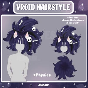 VROID Hairstyle Preset | Big Thick Ponytail Hairstyle with PHYSICS | Dark | Cute | Fantasy | Skulls and Bones | Vtuber Hairstyle Preset |