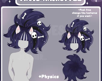 VROID Hairstyle Preset | Big Thick Ponytail Hairstyle with PHYSICS | Dark | Cute | Fantasy | Skulls and Bones | Vtuber Hairstyle Preset |
