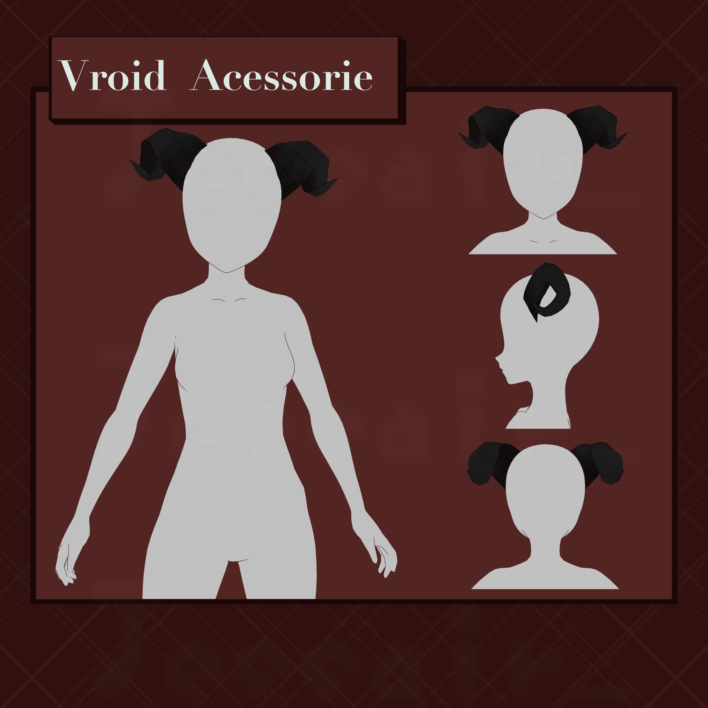Vroid Head Preset Demon Curled Horns, Vtuber Demon Horns, Twitch