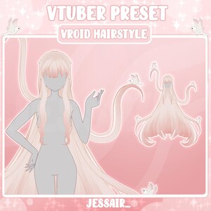 以下が含まれることがあります： Vroid用のピンクと白のVtuberプリセットヘアスタイル。このヘアスタイルは、ピンクのグラデーション効果のある長く流れるような髪を特徴としています。髪はエレガントで遊び心のあるスタイルになっています。