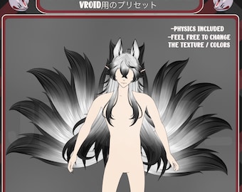 VROID Hairstyle Preset | Long Kitsune Hairstyle with Tails and PHYSICS | Dark | Fantasy | Vtuber Hairstyle Preset | Male and Female Vtubers