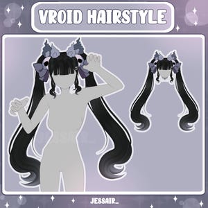 Préréglage de coiffure VROID | Longues couettes avec physique | Mignon | Crânes | Monstre | Esthétique sombre | Fantaisie | Vtuber Girl | Twitch, YouTube