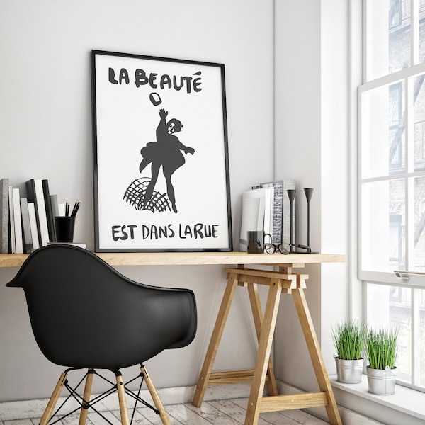 La Beauté est dans la Rue Mai 68 Paris Student Riot Protest Digital Poster Print Wall Art