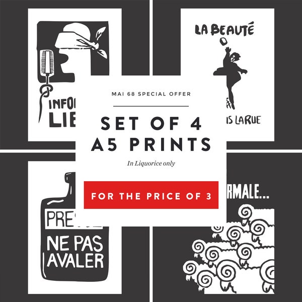 Set of 4 A5 Mai 68 Prints – Student Protest Wall Art