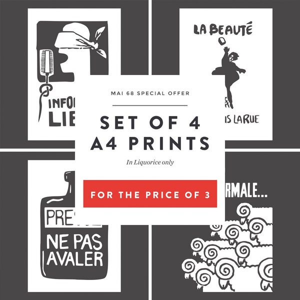 Set of 4 A4 Mai 68 Prints – Student Protest Wall Art