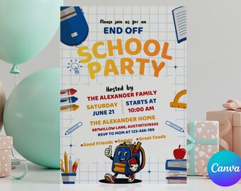 Editable End of School Party Invitation, Last Day Celebration Template (Digital Download)