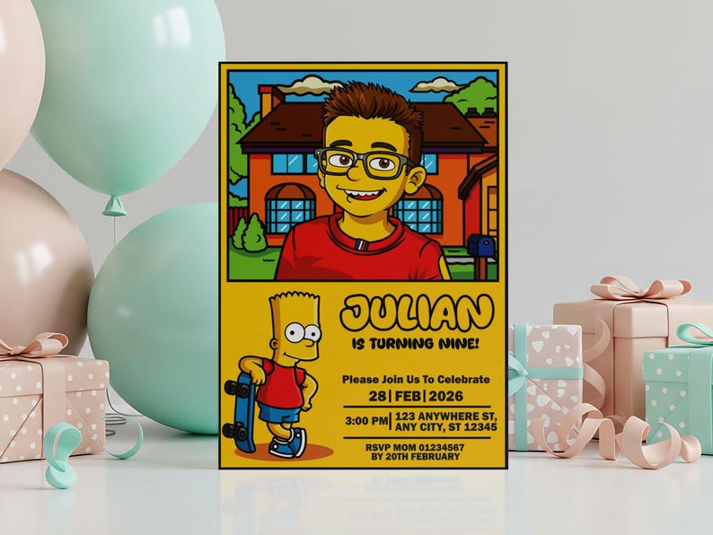 Custom Cartoon Birthday Invitation: Personalized Digital Party Invite image 2