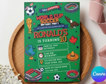 World Cup Soccer Birthday Invitation Template Canva Editable 5x7 | FIFA-Inspired Kids Birthday Party Invite | Instant Download