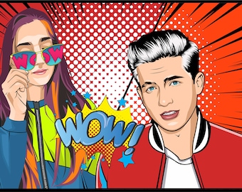 Custom Couple Pop Art Portrait | Personalized Digital Illustration (Digital Product)