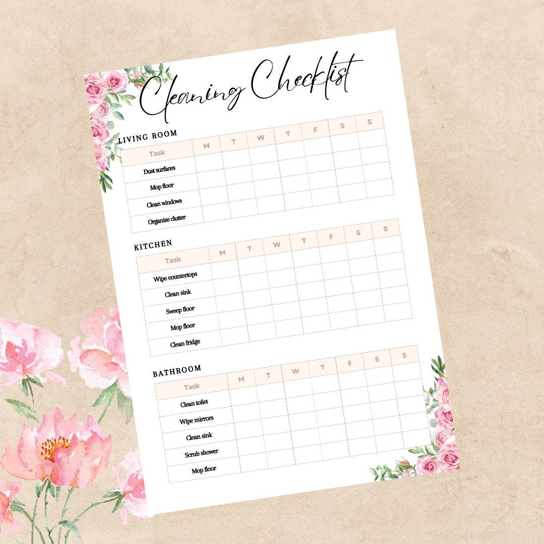 Floral Cleaning Checklist | Digital Cottagecore Planner | Homemaking - Etsy