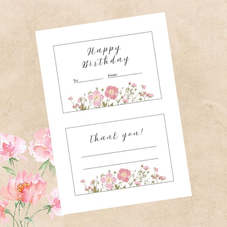 Birthday Card Flowers Thank You Card | Digital Download | Printable ...