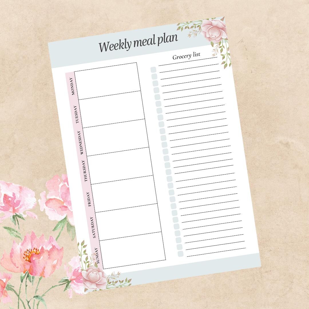 Weekly Meal Plan Floral Grocery List | Instant Download | Printable ...