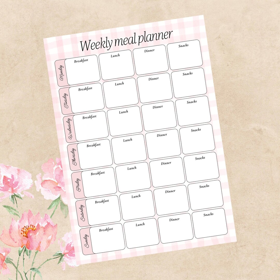 Pink Weekly Meal Planner | Digital Homemaking | Cottagecore List - Etsy