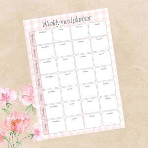 Weekly Meal Planner Pink Floral | Instant download | Printables | Planner | Homemaking | Cottagecore | Vintage | Feminine | Checklist