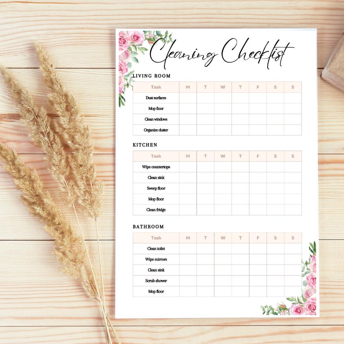 Floral Cleaning Checklist | Digital Cottagecore Planner | Homemaking - Etsy