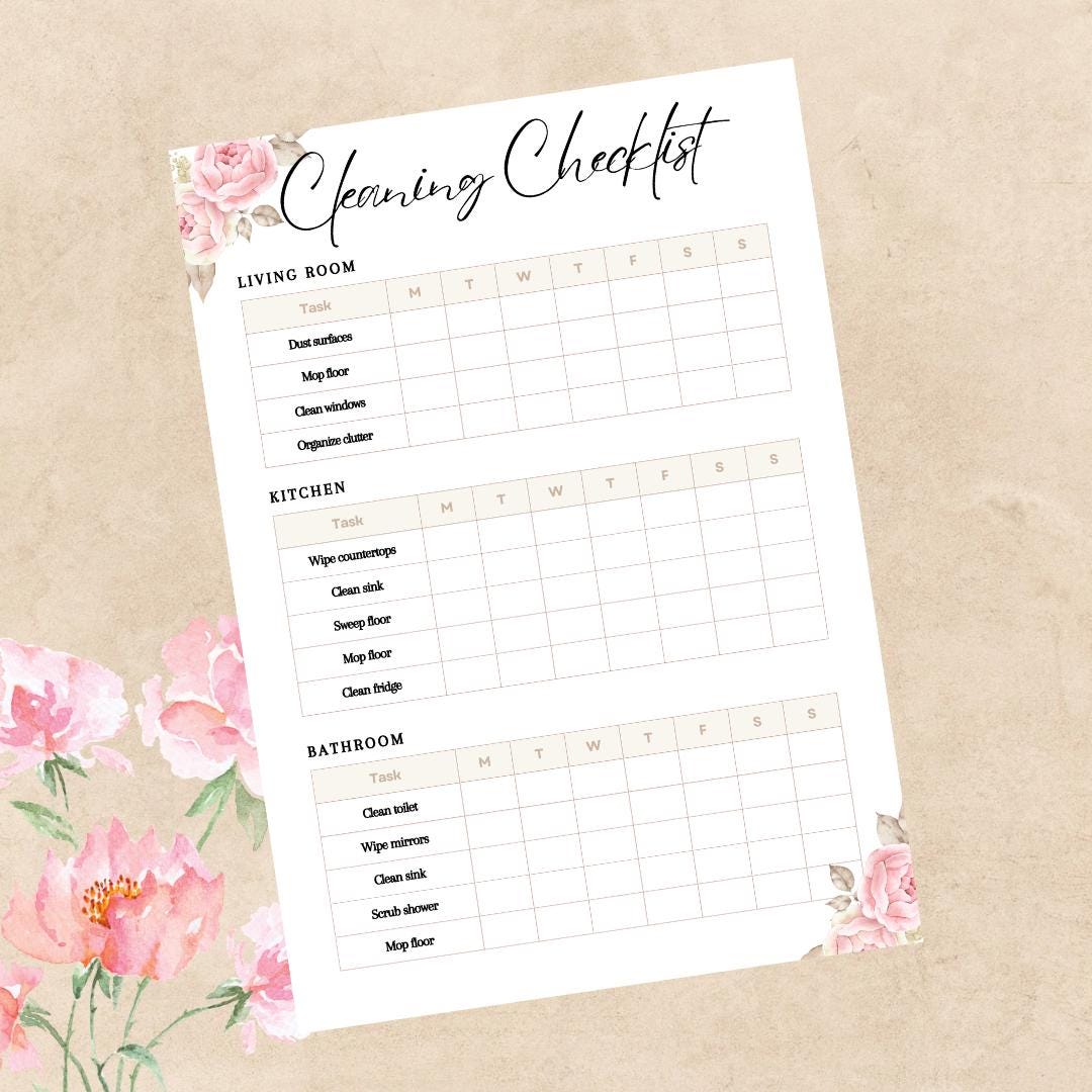 Floral Cleaning Checklist | Digital Download | Printable | Planner | to ...