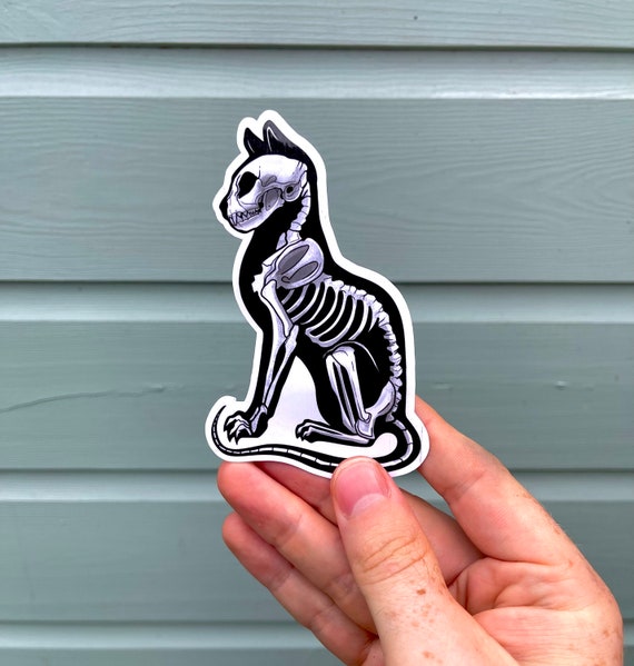 Black Cat Skeleton Sticker Halloween Cat Bone Sticker - Etsy