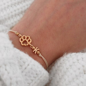 Pulseira com letra inicial ouro rosa, faixa de pata, macramê, filigrana, animal de estimação, cachorro, gato