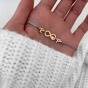 Bracelet initial two letters rose gold filigree macrame heart infinity sign infinity sign