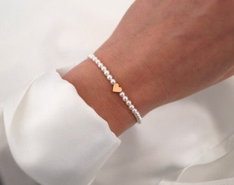 Armband Herz Perlmuttperlen Perlenarmband Herz rosé gold silber gold elastisch Edelstahl