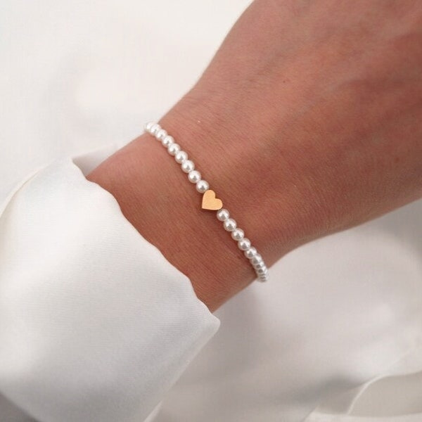 Armband Herz Perlmuttperlen Perlenarmband Herz rosé gold silber gold elastisch Edelstahl