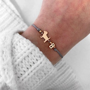 Pulseira inicial de letra ouro rosa cachorro faixa macramê filigrana animal de estimação cachorro gato