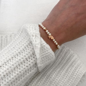 Pulsera de perlas pulsera de perlas de agua dulce letra inicial corazón personalizado nombre personalizable acero inoxidable