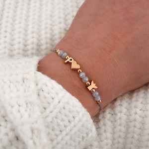 Pulsera Letra Inicial Corazón Ángel Ángel de la Guarda Amuleto de la Suerte Acero Inoxidable Gris Personalizada