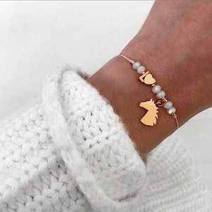 Pulseira letra inicial coração cavaleiro cavalo amuleto da sorte aço inoxidável bege personalizada