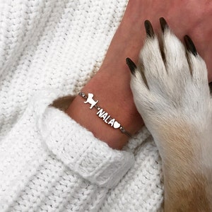 Bracelet letter initial name silver dog band macrame filigree pet animal dog cat