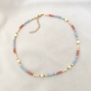 Necklace Freshwater Pearls Rainbow Spring Pastel Acrylic Beads Pearl Necklace Choker Gold Stainless Steel Filigree