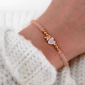 Pulsera de Perlas Letra Inicial Oro Rosa Personalizable Filigrana Verano Primavera Pascua Madre Hija Hermana Pulsera Amistad
