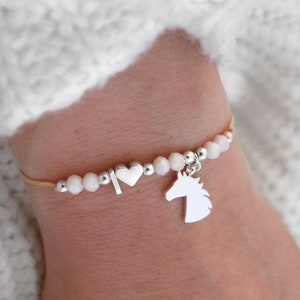 Pulsera letra inicial corazón caballo jinete amuleto suerte acero inoxidable beige personalizado