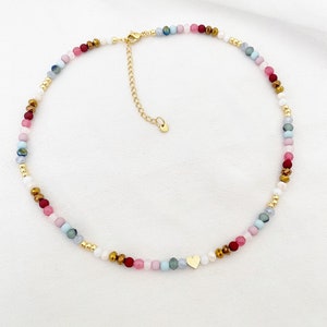 Necklace Heart Glass Beads Gradient Rainbow Acrylic Beads Pearl Necklace Choker Gold Stainless Steel Filigree