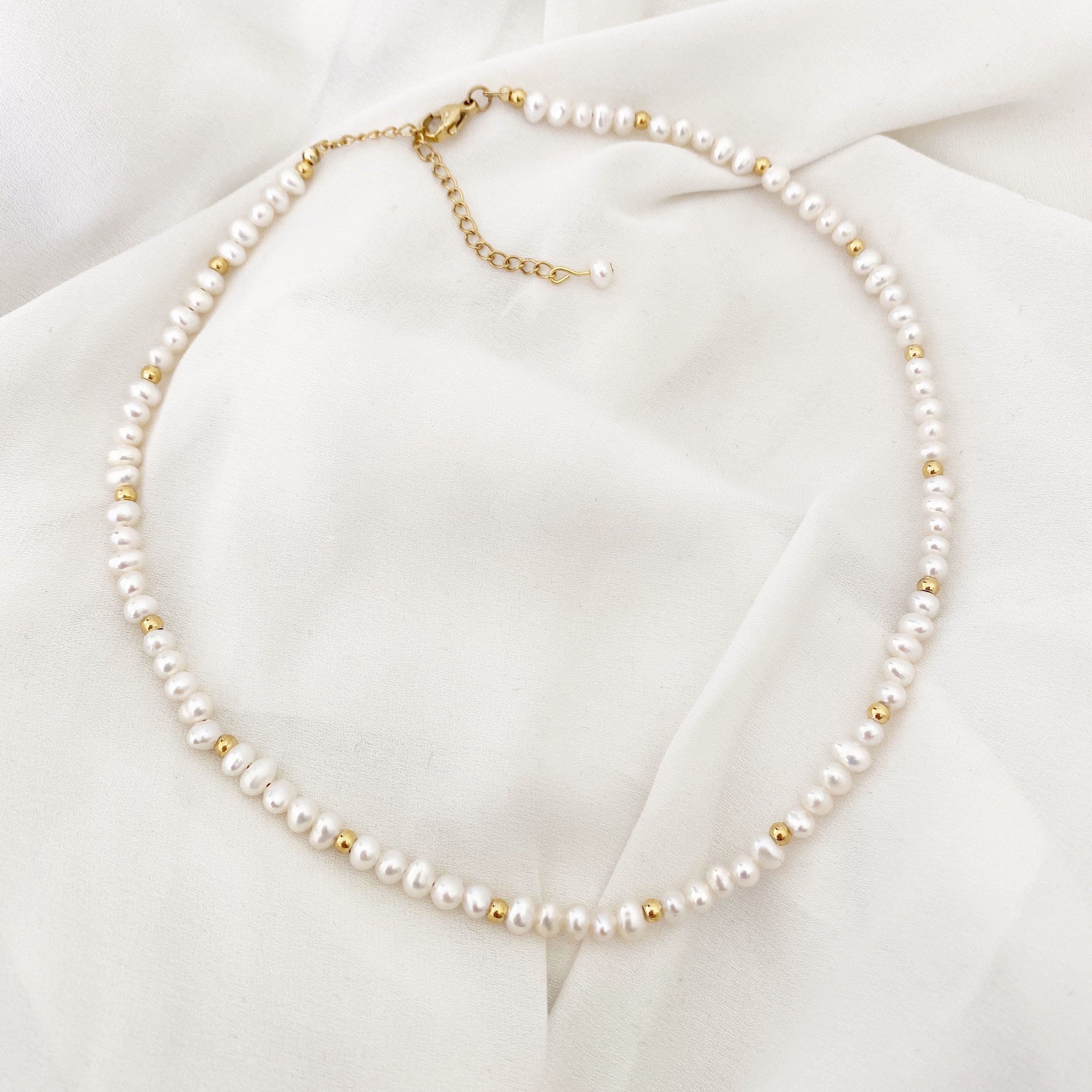 Necklace freshwater pearls choker silver gold rosé gold stainless ste…