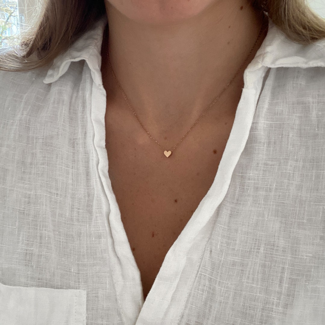 WATEFOER Herz Halskette Gold - 14K Vergoldet Kubanische Kette 43cm