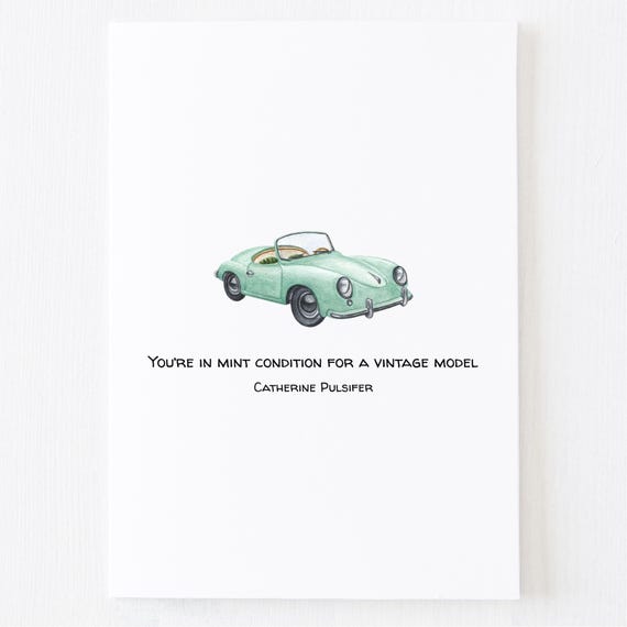Funny Vintage Car Birthday Card – Watercolor Greeting Card
