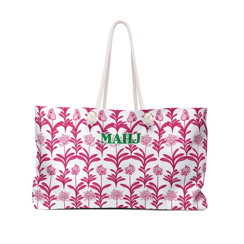 Mahjong Tote Bag Carry All Perfect Mahj Gift Hot Pink Block Print