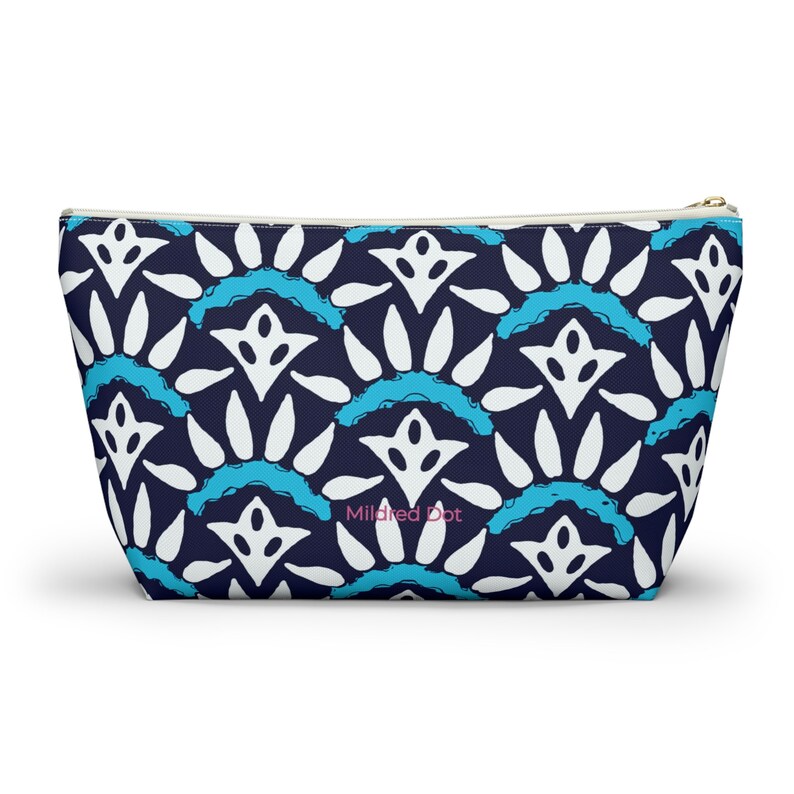Mahjong Tile Bag Blue and White Block Print Canvas Zip Pouch Mahj Tile