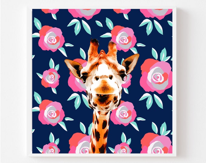 Giraffe Illustration with Colorful Flower Pattern