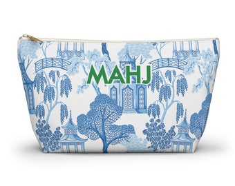 Mahjong Tile Bag - Chinoiserie Blue and White - Canvas Zip Pouch - Original Mahj Tile Tote - Mahjong Gift - Get Your Mahj On