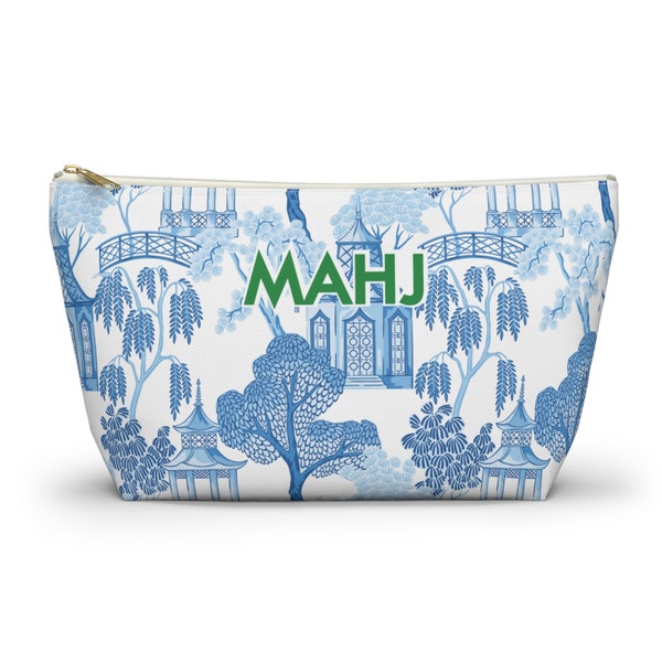 Mahjong Tile Bag - Chinoiserie Blue and White - Canvas Zip Pouch - Original Mahj Tile Tote - Mahjong Gift - Get Your Mahj On
