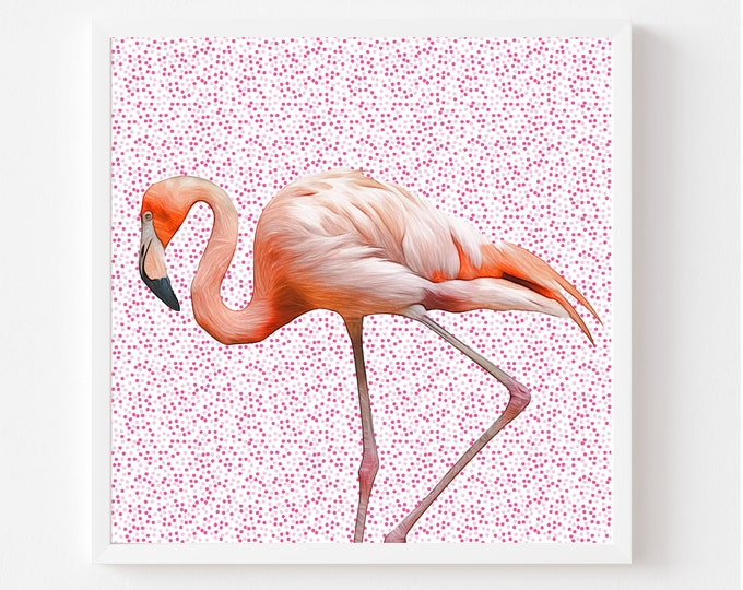Flamingo Illustration with Pink Dot Pattern