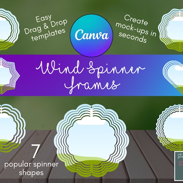 Wind spinner custom editable template drag and drop Canva frames bundle to use for sublimation windspinner designs