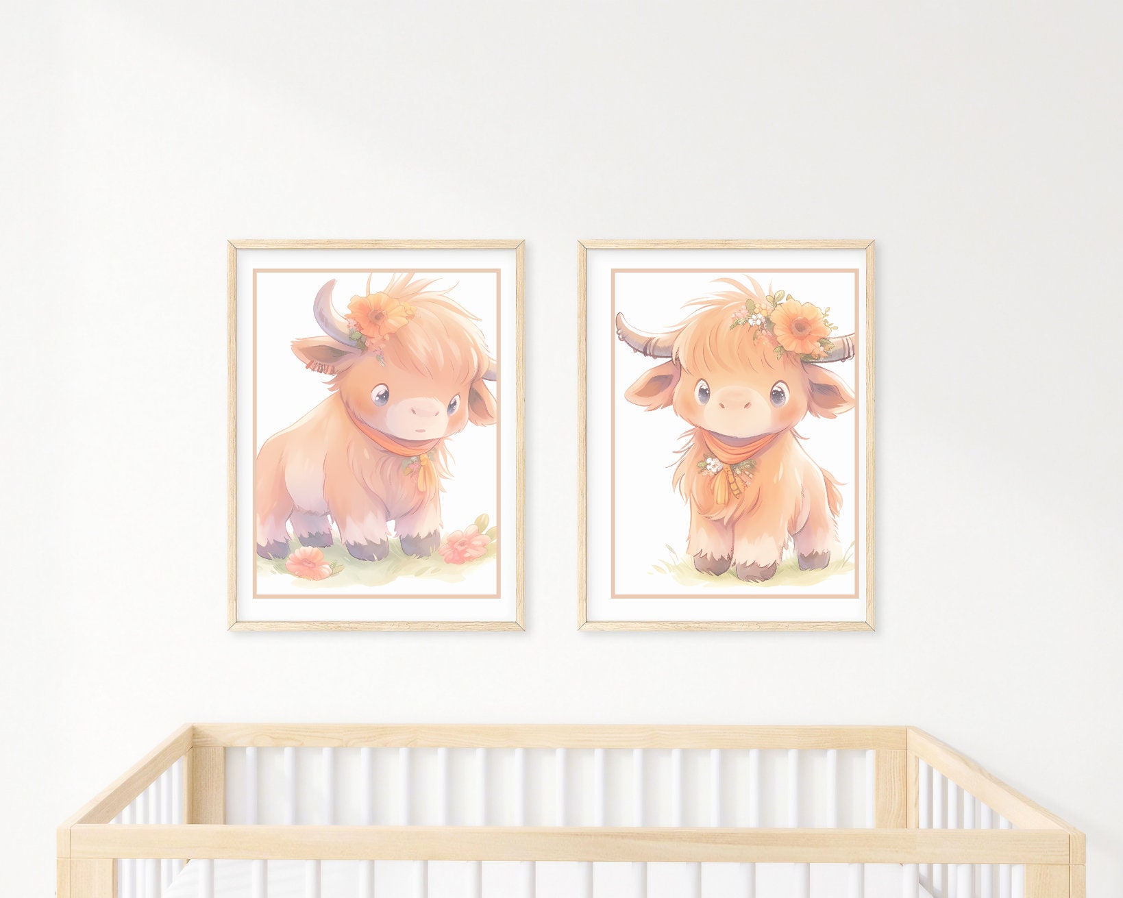 Watercolor Baby Highland Cow Clipart Set With Bonus Woodland Elements ...