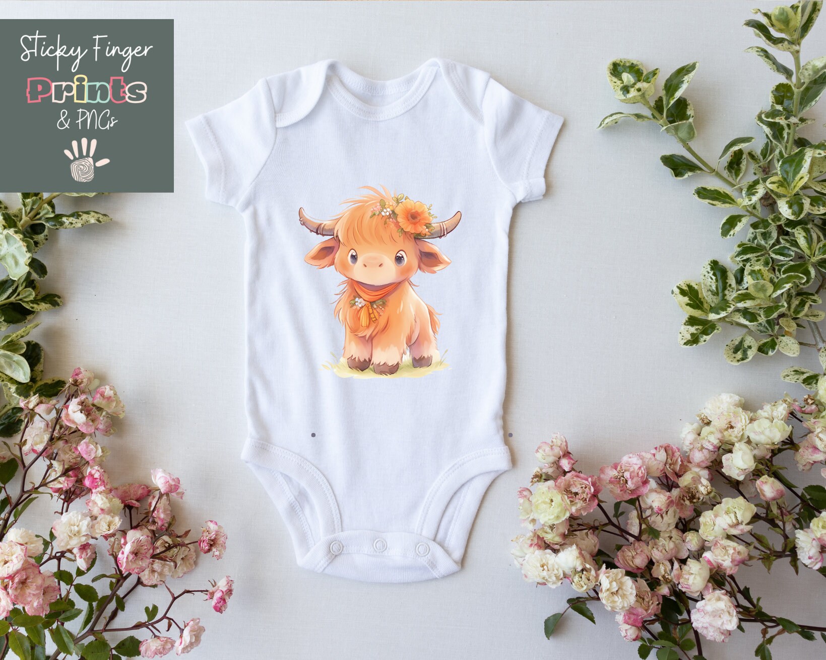 Watercolor Baby Highland Cow Clipart Set With Bonus Woodland Elements ...