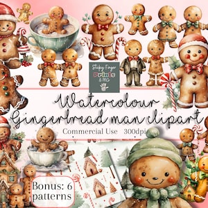 Watercolor Gingerbread Man Clipart: Christmas Planner Stickers (Digital Download)